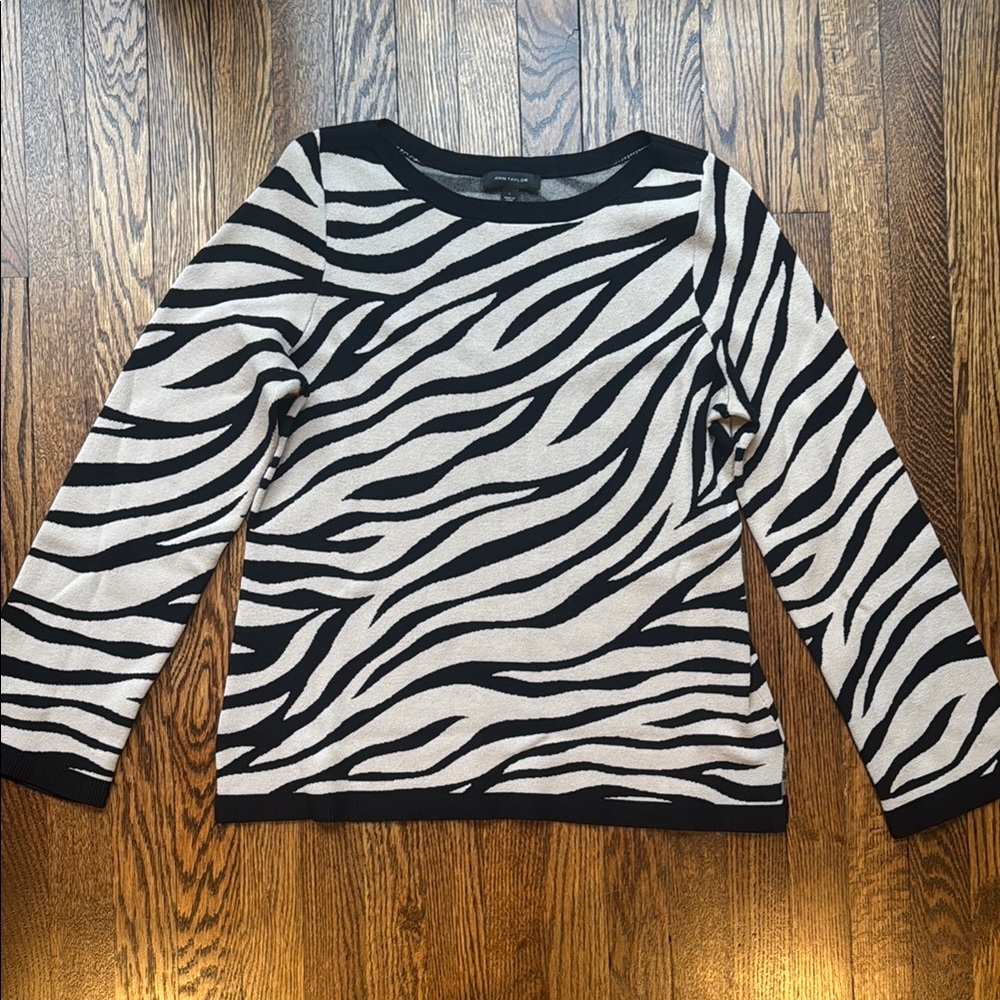 Ann Taylor Zebra Print Black and Cream Top